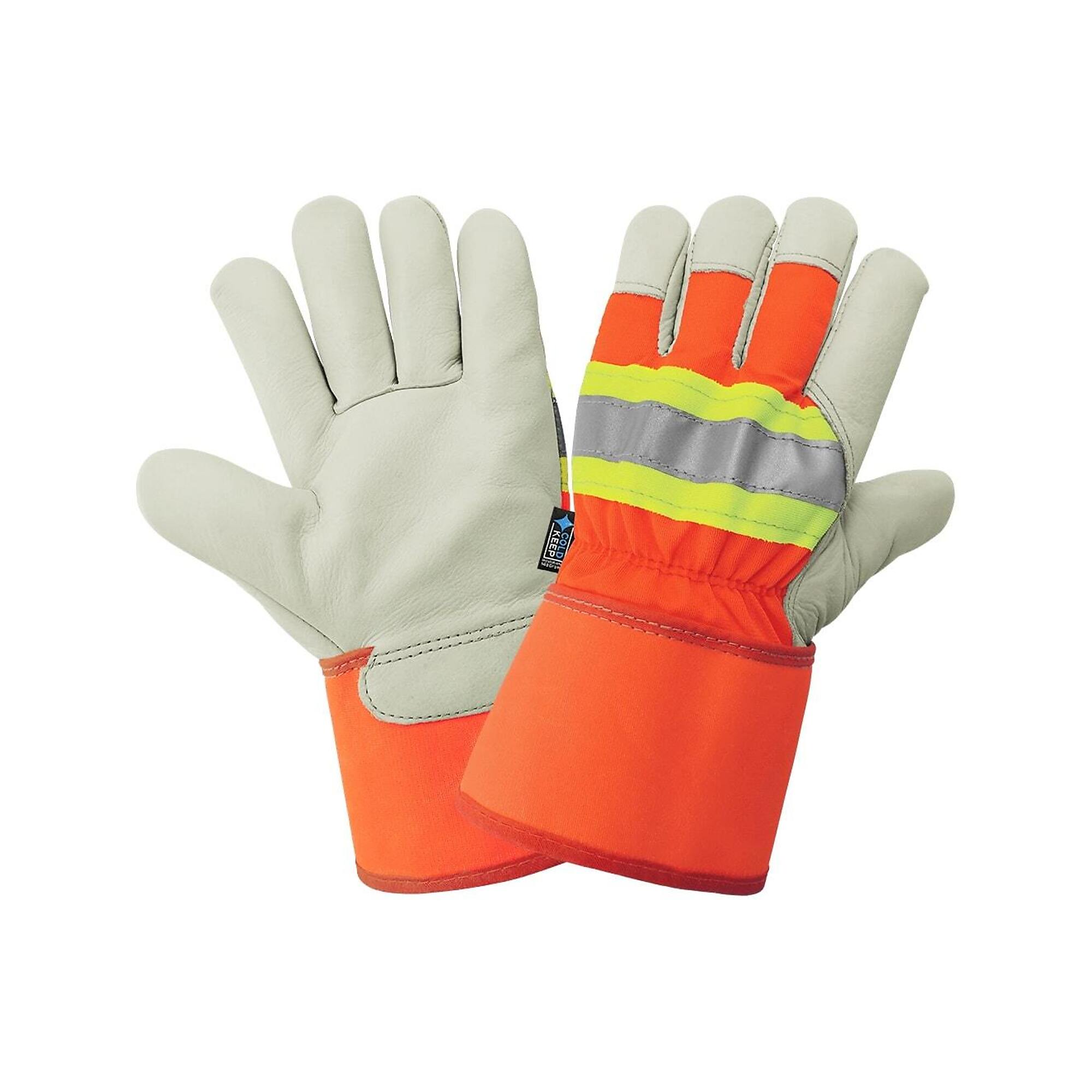 Global Glove High-Vis 140g Insulated Cowhide Leather Gloves - 12 Pairs